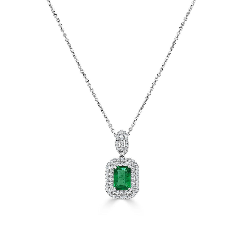 Pendant Necklace  14K 6.35 Carats Prong Set Emerald And Diamonds