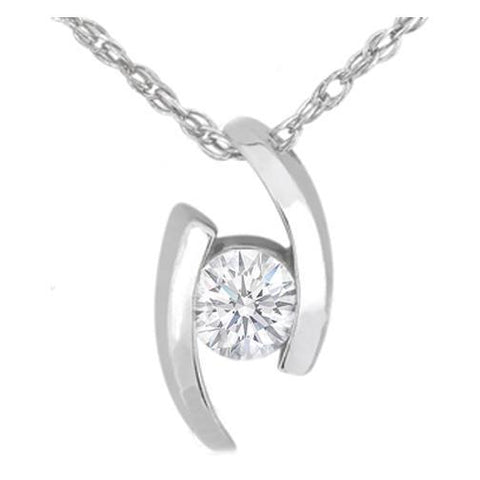 Brilliant Cut Gold White 1 Ct Solitaire Bezel Set Diamond Pendant