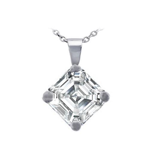White Solid Gold Ladies Jewelry Asscher Shaped 1.5 Carat Diamond Necklace Pendant