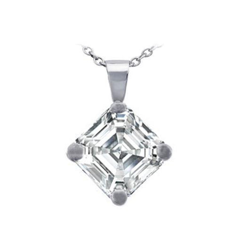 White Solid Gold Ladies Jewelry Asscher Shaped 1.5 Carat Diamond Necklace Pendant