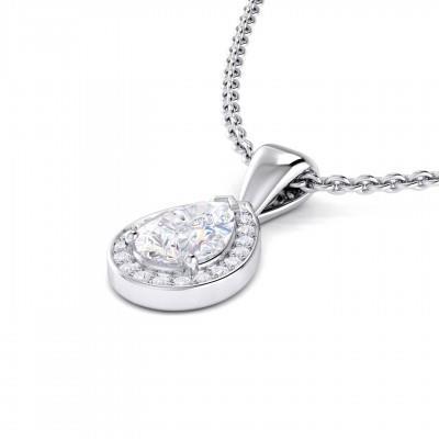 Women Jewelry  Pear And Round Shaped Diamond Necklace Pendant 14K White Gold