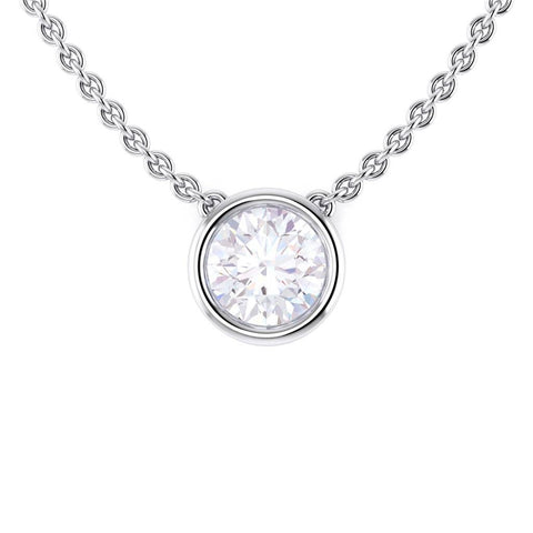 White Gold 14K Round Cut Bezel Setting 1.5 Carats Diamond Pendant Necklace