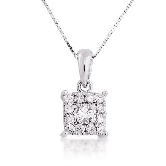 Princess 2.20 Ct  Round Diamond Necklace Pendant White Gold 14K