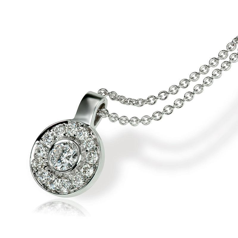 Solid White Gold 14K Round Halo 1.5 Carats Diamond Pendant Necklace