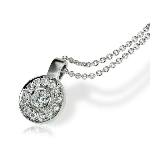 Solid White Gold 14K Round Halo 1.5 Carats Diamond Pendant Necklace