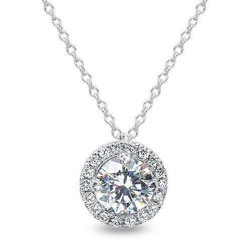 Lady Diamond Necklace Pendant Round Brilliant Solid White Gold 14K Jewelry