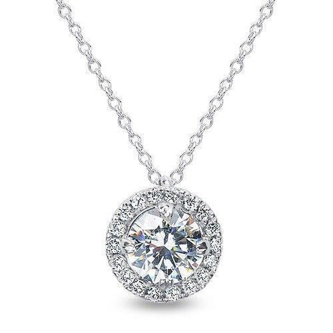 Lady Diamond Necklace Pendant Round Brilliant Solid White Gold 14K Jewelry