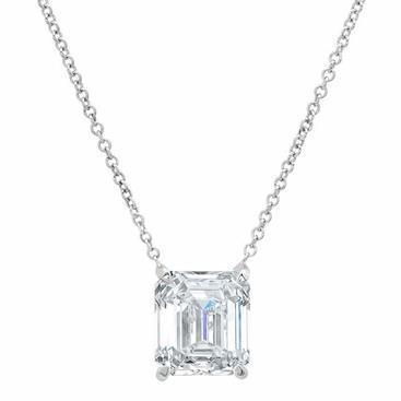 Emerald Cut White Gold 14K Solitaire Diamond Necklace Pendant  1Ct
