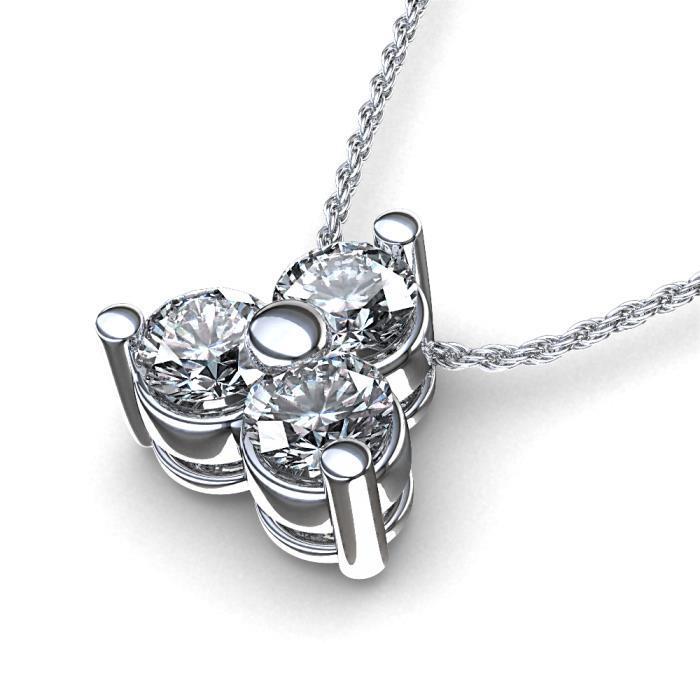 Round Brilliant Prong Setting Diamond Pendant Solid White Gold 14K 3 Carats
