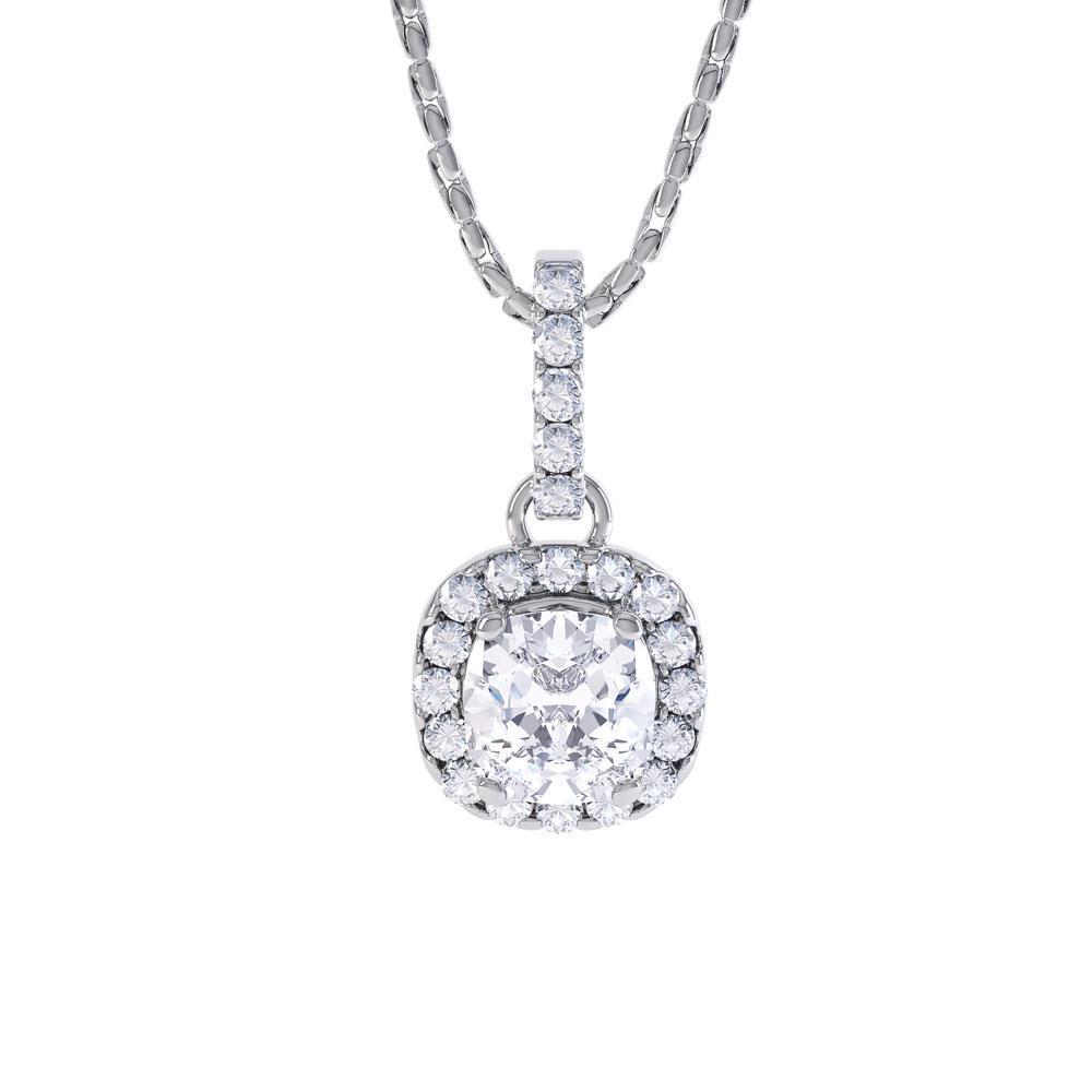 Pendant Necklace With Chain 2.60 Carats Diamonds White Gold 14K