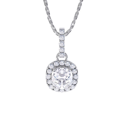 Pendant Necklace With Chain 2.60 Carats Diamonds White Gold 14K
