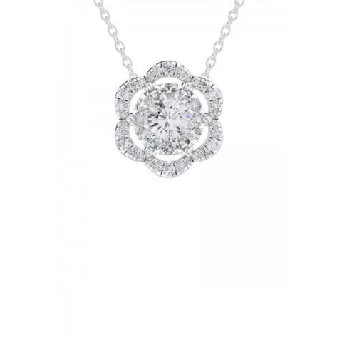 Sparkling Round Cut Diamonds Pendant Necklace 14K Gold 3.00 Carats