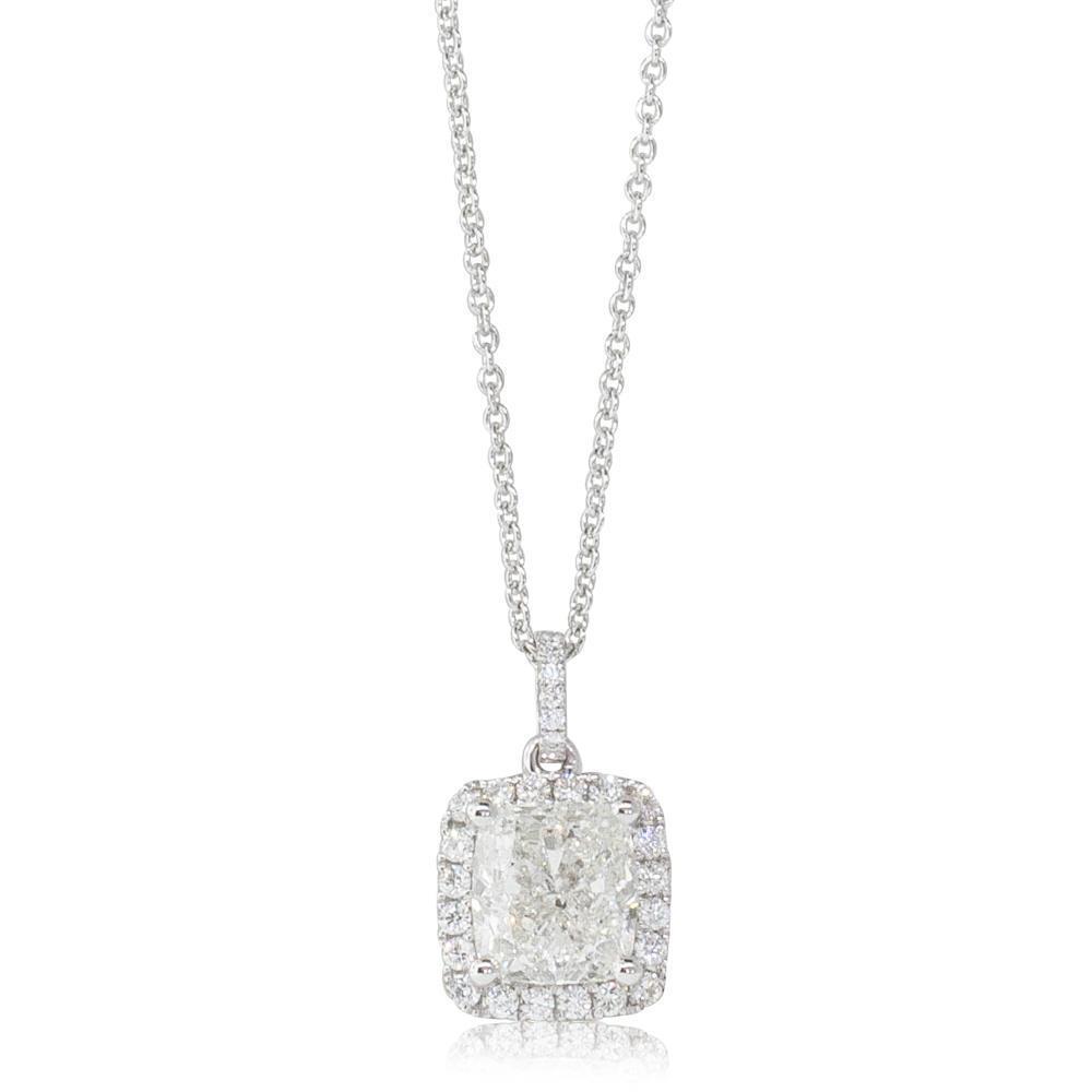 White Gold 14K  Pendant Necklace With Chain 1.85 Carats Diamonds