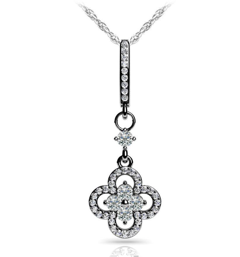 Lady White Gold Precious Petals Pendant Necklace 6.50 Carat Round Shaped Diamonds