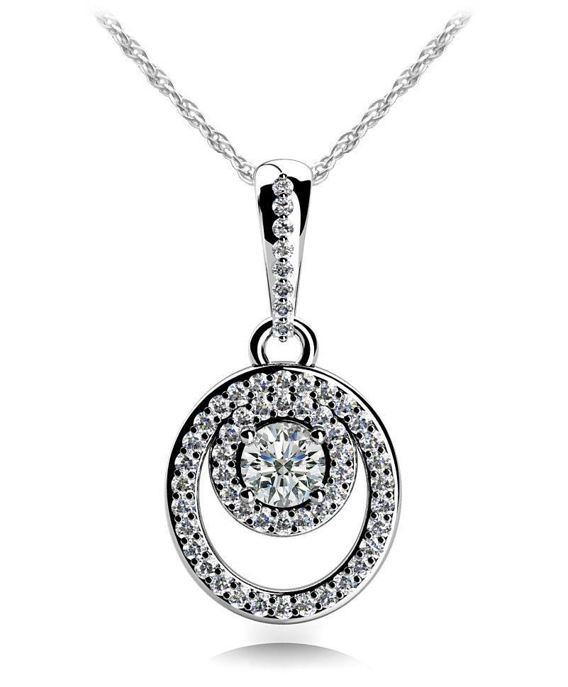 Round Cut Diamonds Circle And Oval Shaped Pendant Necklace 7.50 Ct White Gold 14K