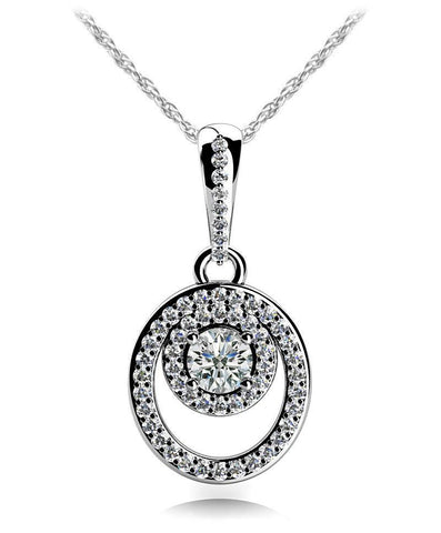 Round Cut Diamonds Circle And Oval Shaped Pendant Necklace 7.50 Ct White Gold 14K