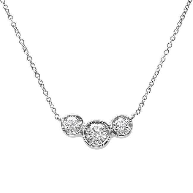 White Gold Three Stone Round Shaped 3.5 Carats Diamond Necklace Pendant