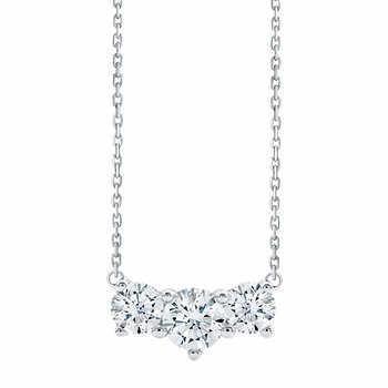 Round Cut Diamond Three Stone Necklace Pendant Gold 14K 5 Ct