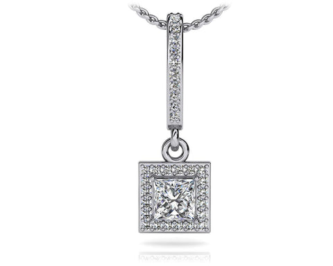 Pendant Necklace Diamonds Princess And Round Cut Sparkling White Gold 14K Jewelry
