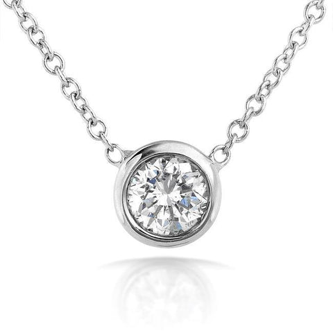 Bezel Set Round Diamond Pendant Women Gold Jewelry 2 Carats