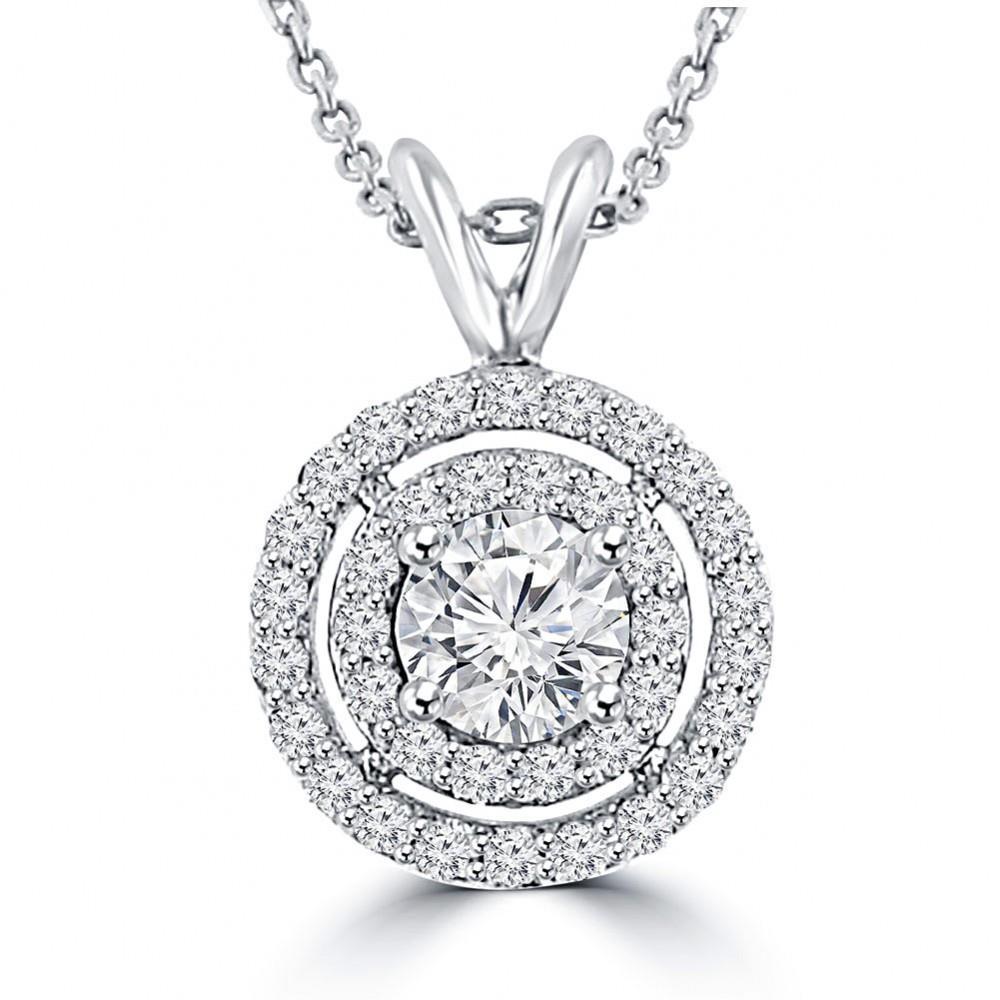 White Gold 14K Round Shaped 3.50 Carats Diamonds Circle Pendant Necklace