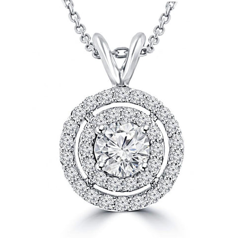 White Gold 14K Round Shaped 3.50 Carats Diamonds Circle Pendant Necklace