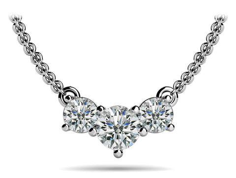 Horizontal Pendant Necklace Three Stone Round Cut Diamonds 4 Carats Jewelry
