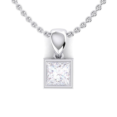 Princess Cut White Gold Bezel Set Diamond Necklace Pendant  2.15 Ct