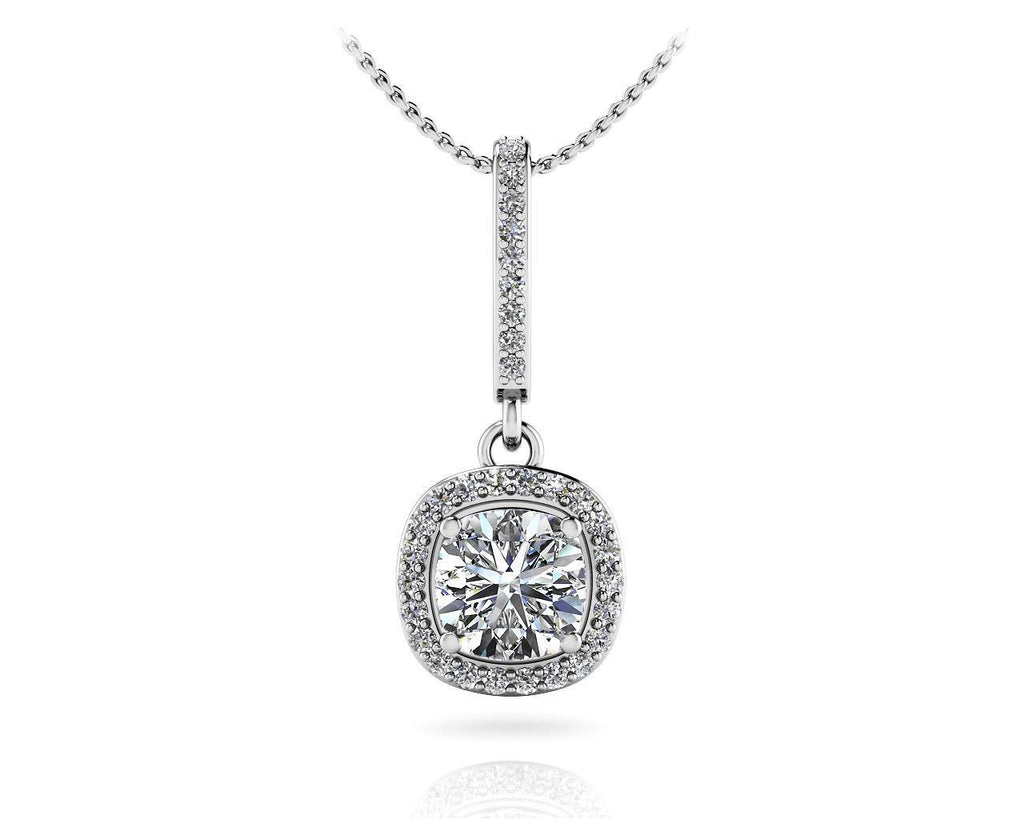 Drop Pendant Necklace Diamonds Ravishing Cushion Cut White Gold 14K