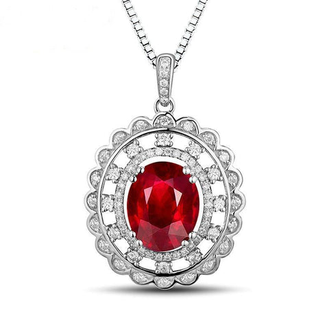Prong Set Red Ruby And Diamonds Pendant Necklace 5.15 Ct. Wg14K Jewelry