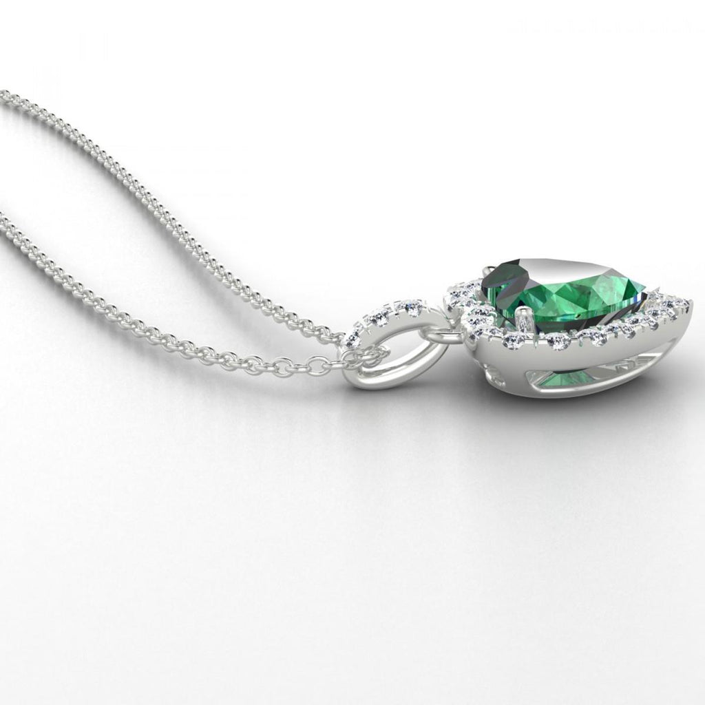 Pendant Necklace 7.60 Ct. Heart Cut Emerald With Round Diamonds