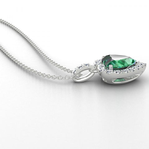 Pendant Necklace 7.60 Ct. Heart Cut Emerald With Round Diamonds