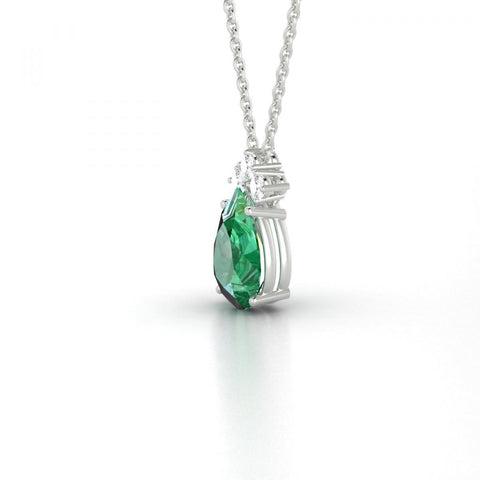 Pendant Necklace Wg 14K Prong Set 8.25 Ct Emerald With Diamonds