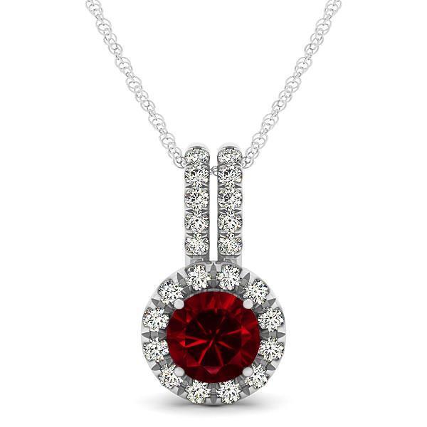 Pendant Necklace Diamonds Round Cut Ruby 4.50 Ct  White Gold 14K Jewelry