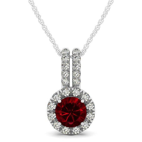 Pendant Necklace Diamonds Round Cut Ruby 4.50 Ct  White Gold 14K Jewelry