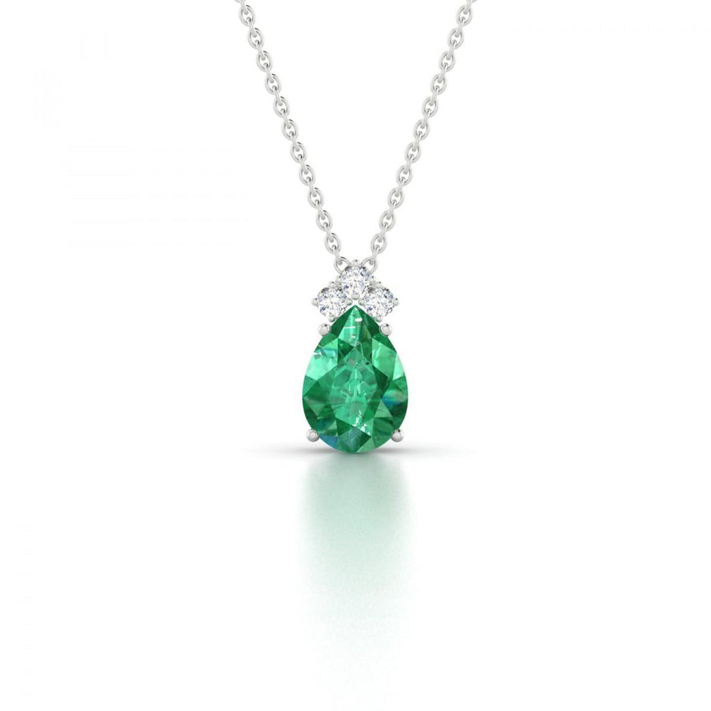14K 6.30 Carats Emerald With Diamonds Pendant Necklace White Gold
