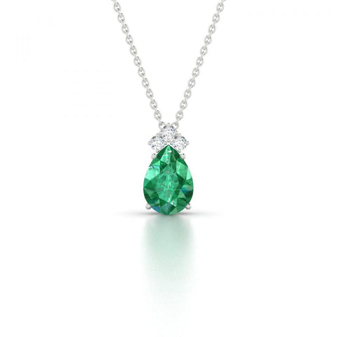 14K 6.30 Carats Emerald With Diamonds Pendant Necklace White Gold