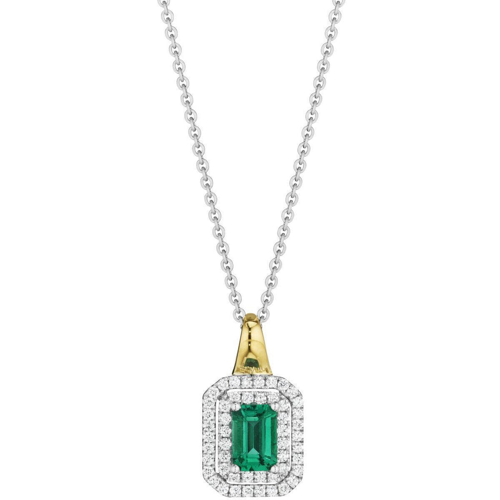 Pendant Necklace Two Tone Gold 14K 3.80 Carats Emerald And Diamonds