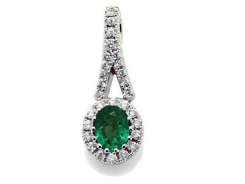 Pendant Necklace White14K Prong Set 5.00 Ct. Emerald With Diamonds