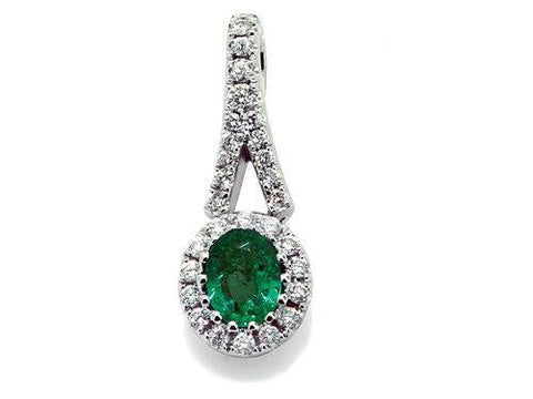 Pendant Necklace White14K Prong Set 5.00 Ct. Emerald With Diamonds