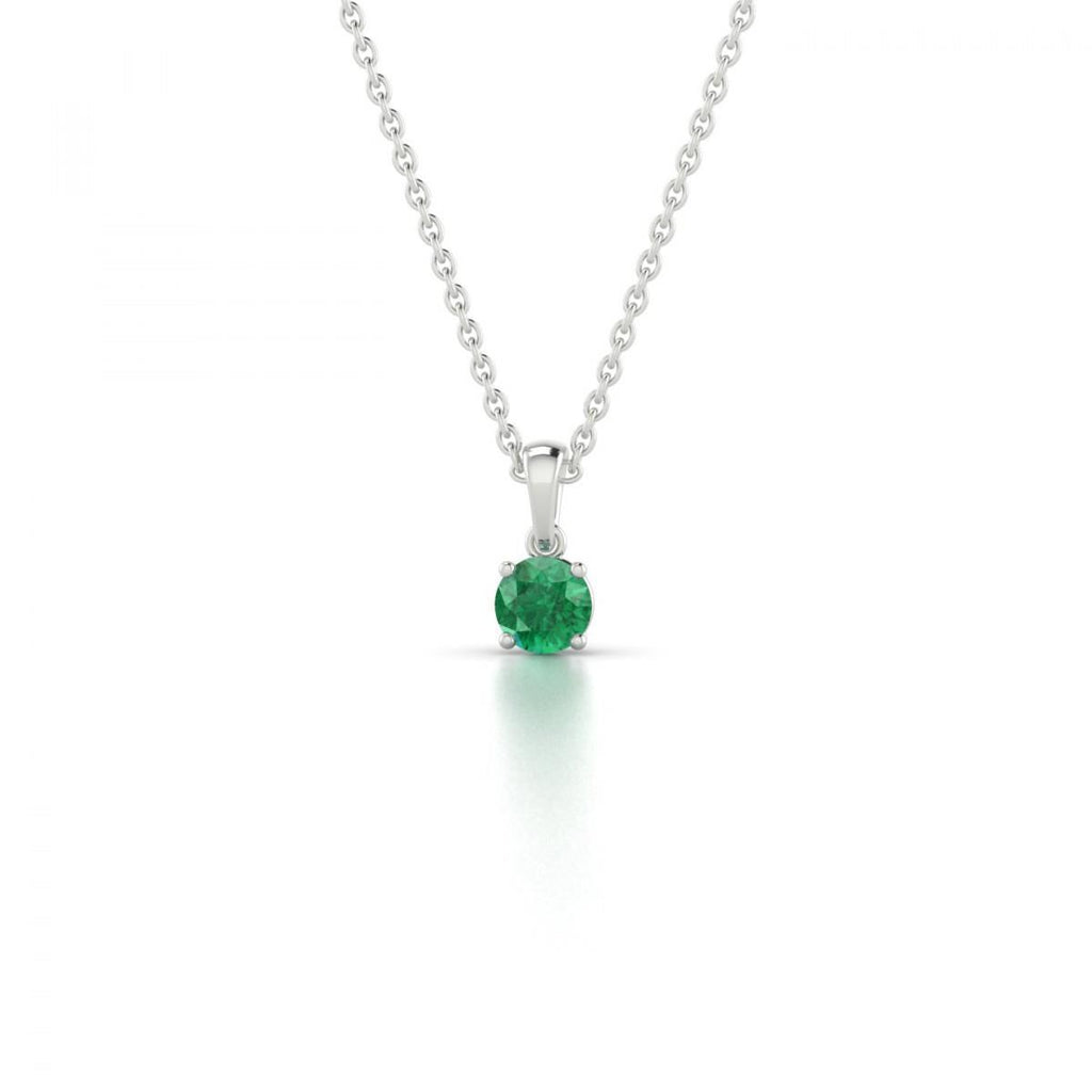 Wg 14K Round Cut 3.00 Carat Solitaire Emerald Pendant Necklace