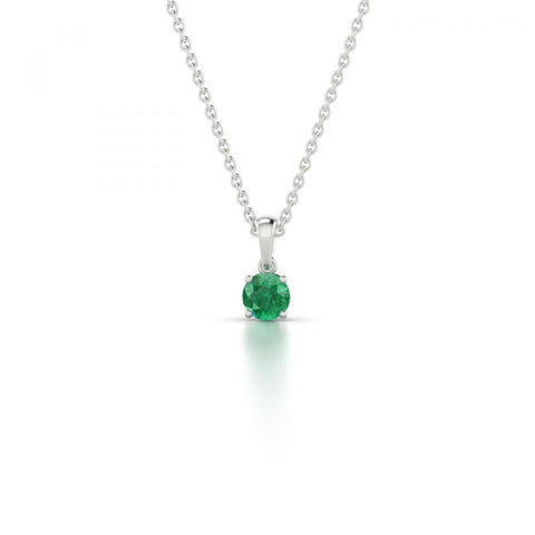 Wg 14K Round Cut 3.00 Carat Solitaire Emerald Pendant Necklace