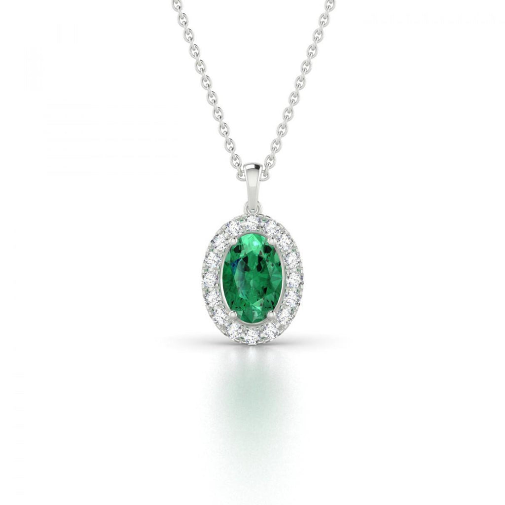 4.55 Carats Emerald And Diamonds Pendant Necklace Gold White 14K