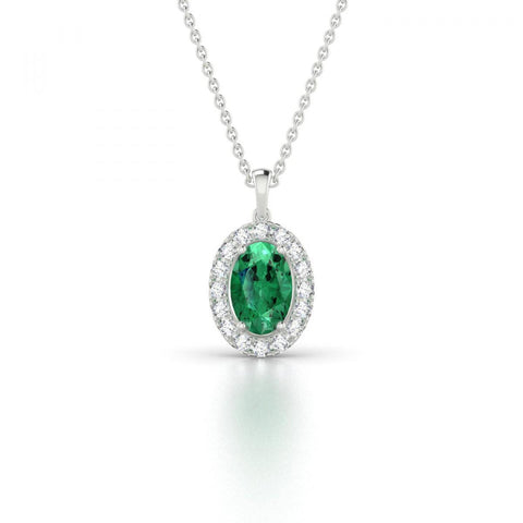 4.55 Carats Emerald And Diamonds Pendant Necklace Gold White 14K