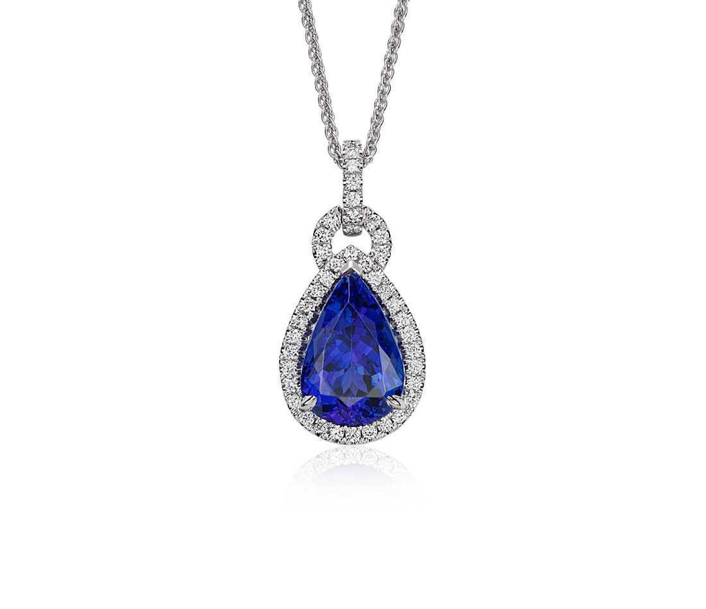 6.65 Ct. Pendant Necklace 14K Pear Tanzanite With Round Diamonds