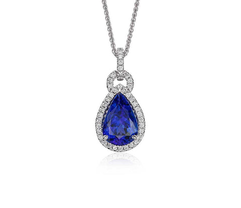 6.65 Ct. Pendant Necklace 14K Pear Tanzanite With Round Diamonds