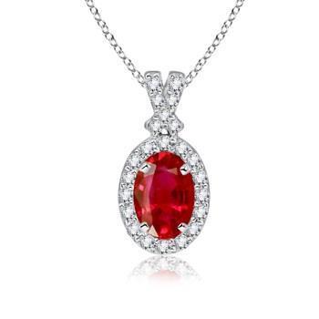 Red Aaa Ruby With White Gold Diamonds Pendant Necklace 14K 6.75 Carats