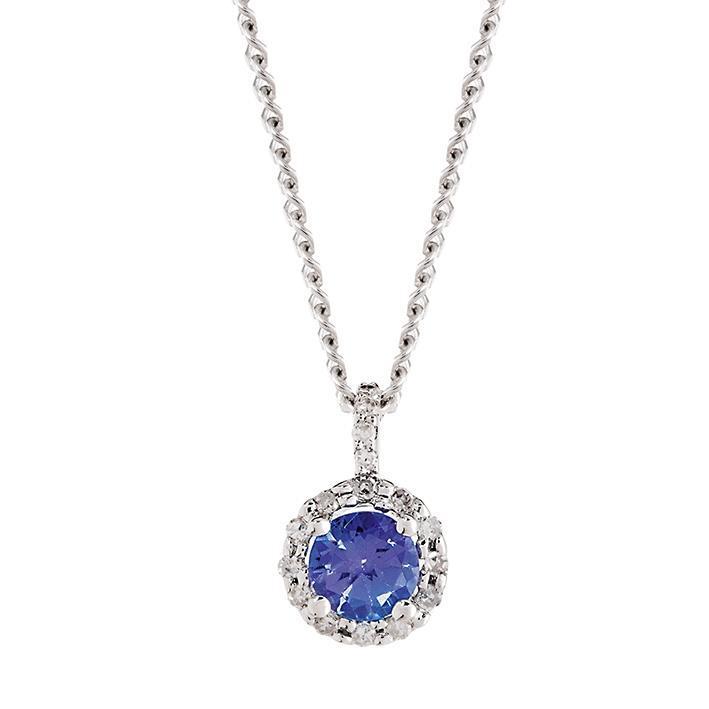 Pendant Necklace 14K 3.50 Carats Brilliant Cut Tanzanite Diamonds