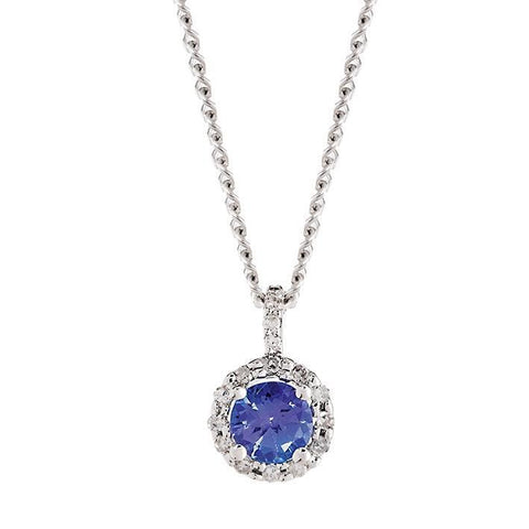 Pendant Necklace 14K 3.50 Carats Brilliant Cut Tanzanite Diamonds