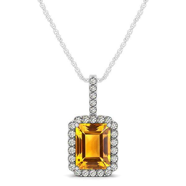 Prong Set Pendant Necklace Diamonds Citrine 15 Ct  White Gold 14K Jewelry